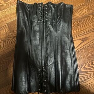 Allure Black Leather Corset with Lace-Up Design Dress